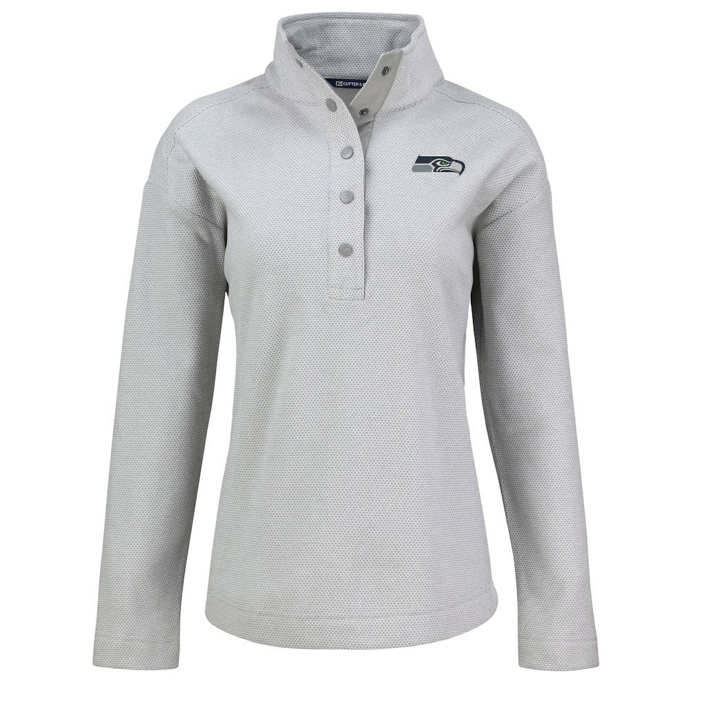 Seattle Seahawks Cutter & Buck Women's Hunts Point Eco Half-Snap Sweatshirt - Gray - NFL