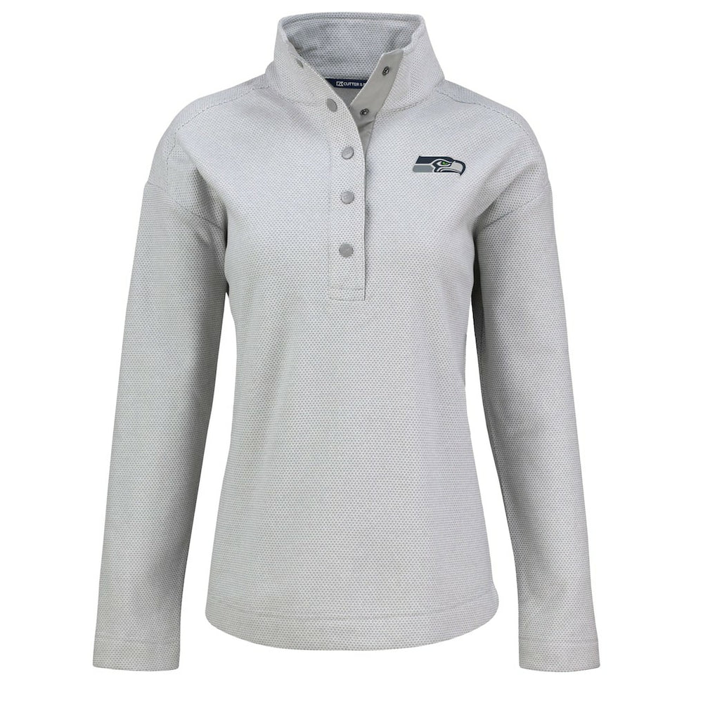 Seattle Seahawks Cutter & Buck Women's Hunts Point Eco Half-Snap Sweatshirt - Gray - NFL