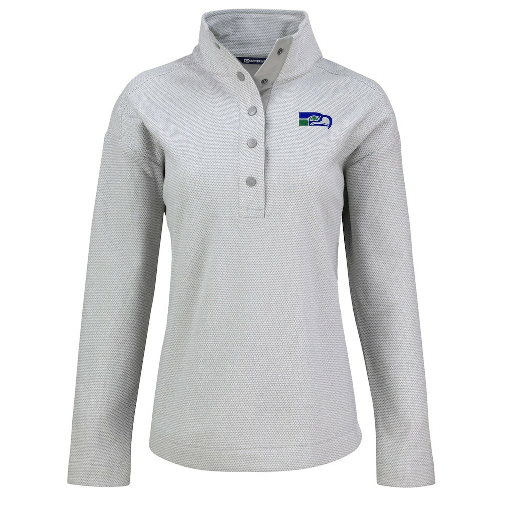 Seattle Seahawks Cutter & Buck Women's Hunts Point Eco Half-Snap Sweatshirt - Gray - NFL