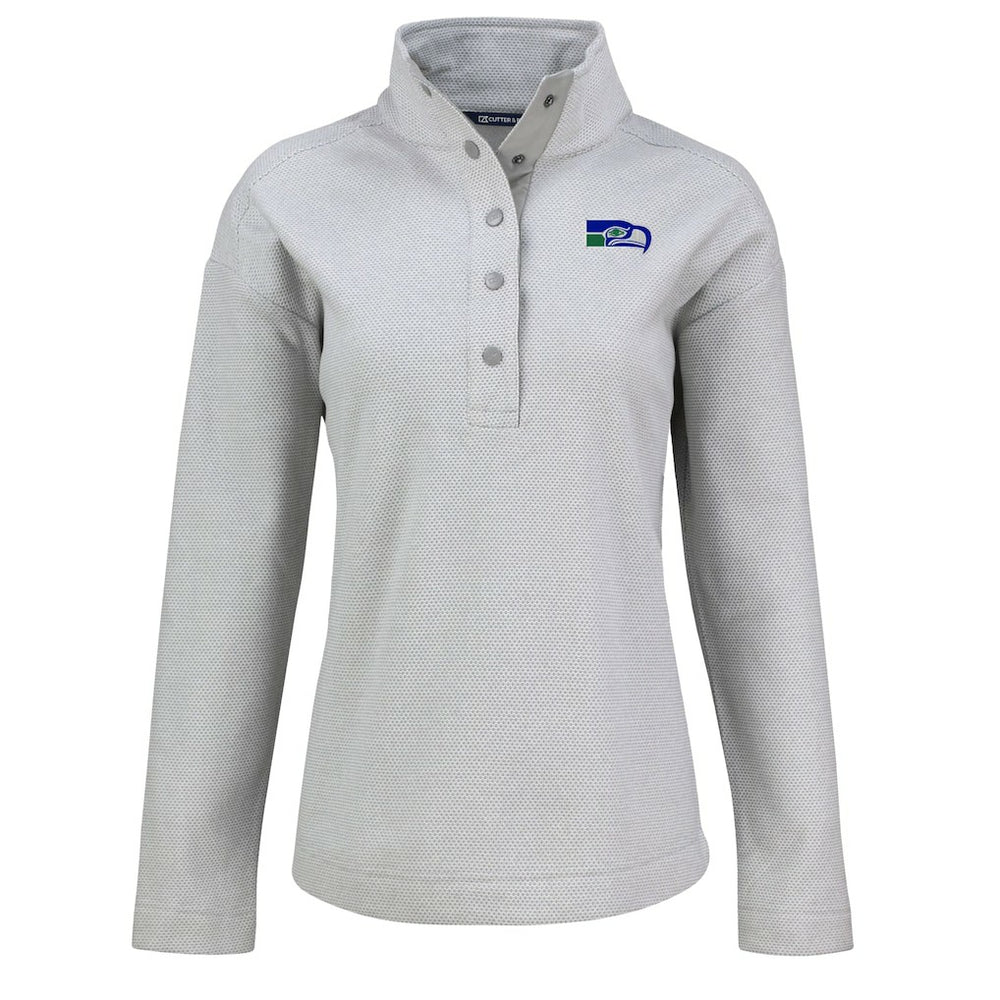 Seattle Seahawks Cutter & Buck Women's Hunts Point Eco Half-Snap Sweatshirt - Gray - NFL