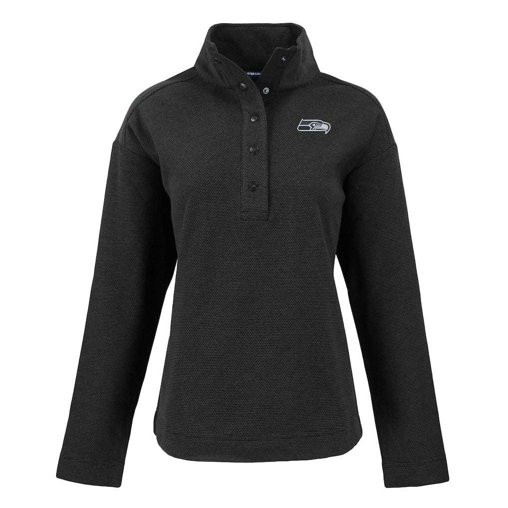 Seattle Seahawks Cutter & Buck Women's Hunts Point Eco Half-Snap Sweatshirt - Black - NFL
