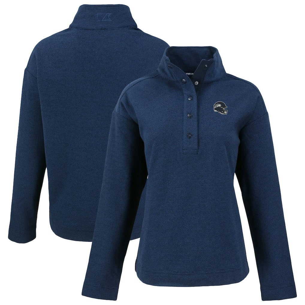 Seattle Seahawks Cutter & Buck Women's Hunts Point Eco Half-Snap Sweatshirt - College Navy - NFL