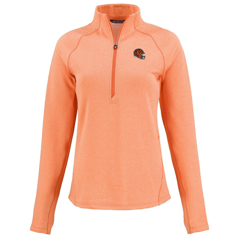 Cincinnati Bengals Cutter & Buck Women's Peshastin Eco Fleece Recycled Tri-Blend Raglan Half-Zip Jacket - Heather Orange - NFL