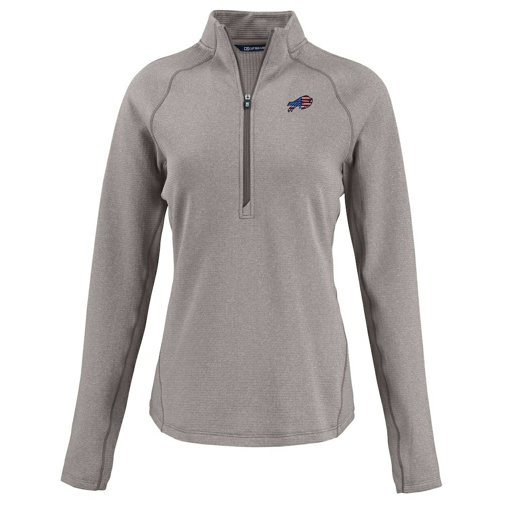Buffalo Bills Cutter & Buck Women's Americana Peshastin Eco Fleece Recycled Tri-Blend Raglan Half-Zip Jacket - Heather Gray - NFL