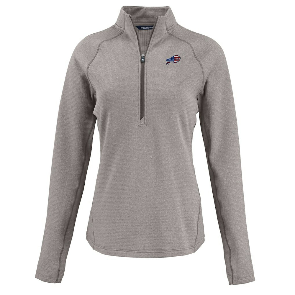 Buffalo Bills Cutter & Buck Women's Americana Peshastin Eco Fleece Recycled Tri-Blend Raglan Half-Zip Jacket - Heather Gray - NFL