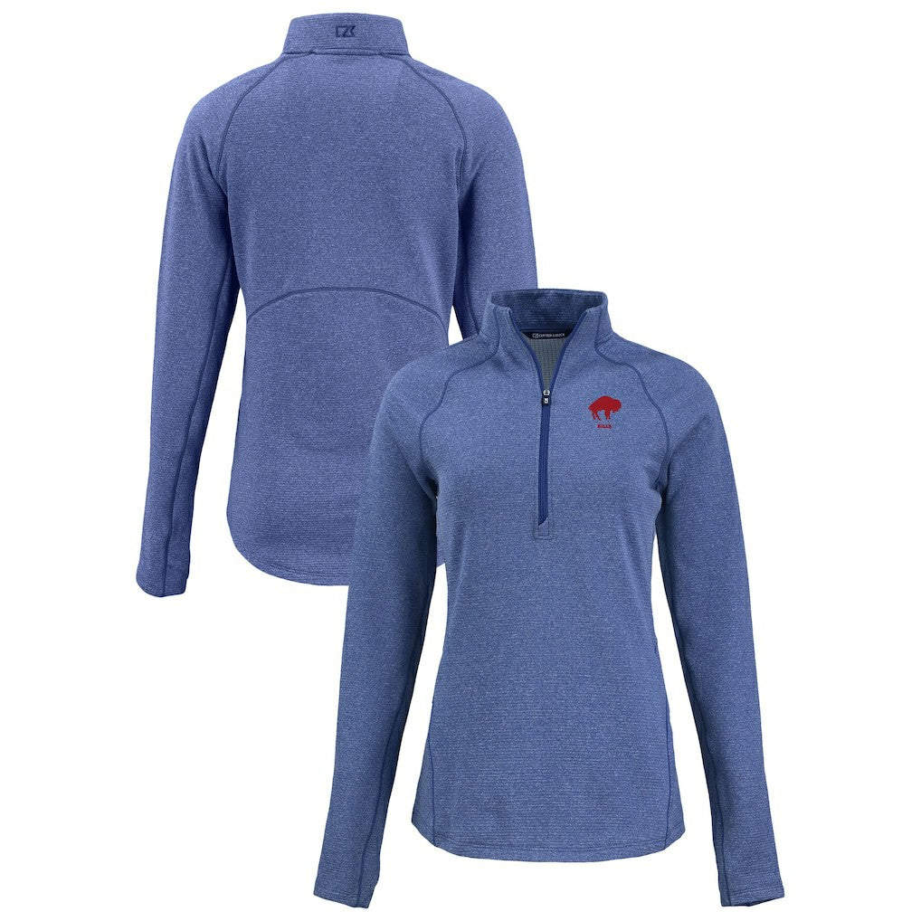 Buffalo Bills Cutter & Buck Women's Peshastin Eco Fleece Recycled Tri-Blend Raglan Half-Zip Jacket - Heather Royal - NFL