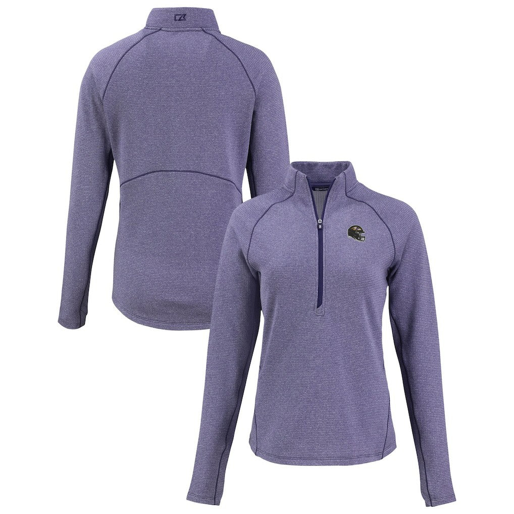 Baltimore Ravens Cutter & Buck Women's Peshastin Eco Fleece Recycled Tri-Blend Raglan Half-Zip Jacket - Heather Purple - NFL