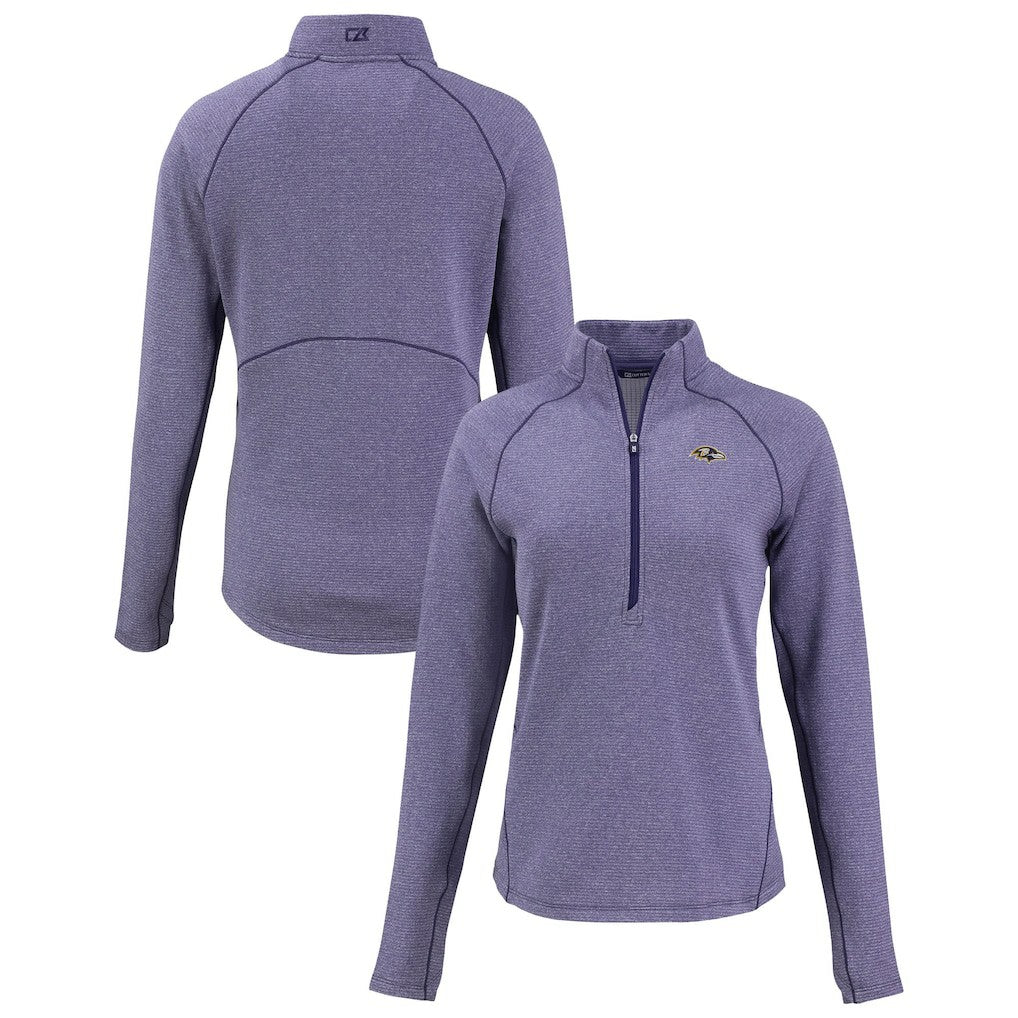 Baltimore Ravens Cutter & Buck Women's Peshastin Eco Fleece Recycled Tri-Blend Raglan Half-Zip Jacket - Heather Purple - NFL