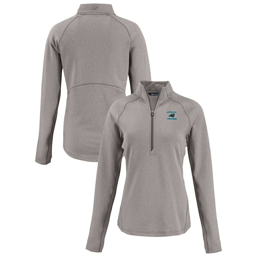 Carolina Panthers Cutter & Buck Women's Peshastin Eco Fleece Recycled Tri-Blend Raglan Half-Zip Jacket - Heather Gray - NFL