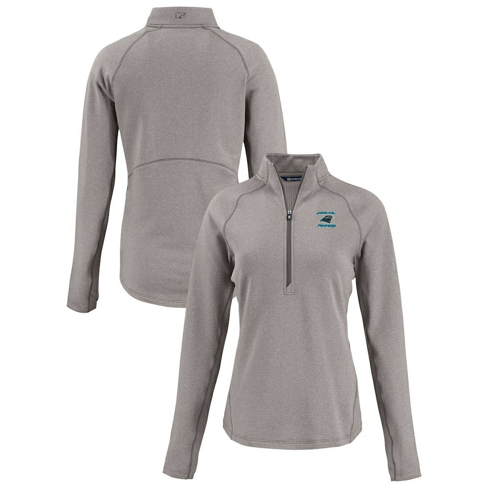 Carolina Panthers Cutter & Buck Women's Peshastin Eco Fleece Recycled Tri-Blend Raglan Half-Zip Jacket - Heather Gray - NFL
