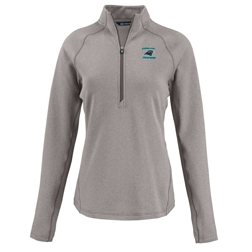 Carolina Panthers Cutter & Buck Women's Peshastin Eco Fleece Recycled Tri-Blend Raglan Half-Zip Jacket - Heather Gray - NFL