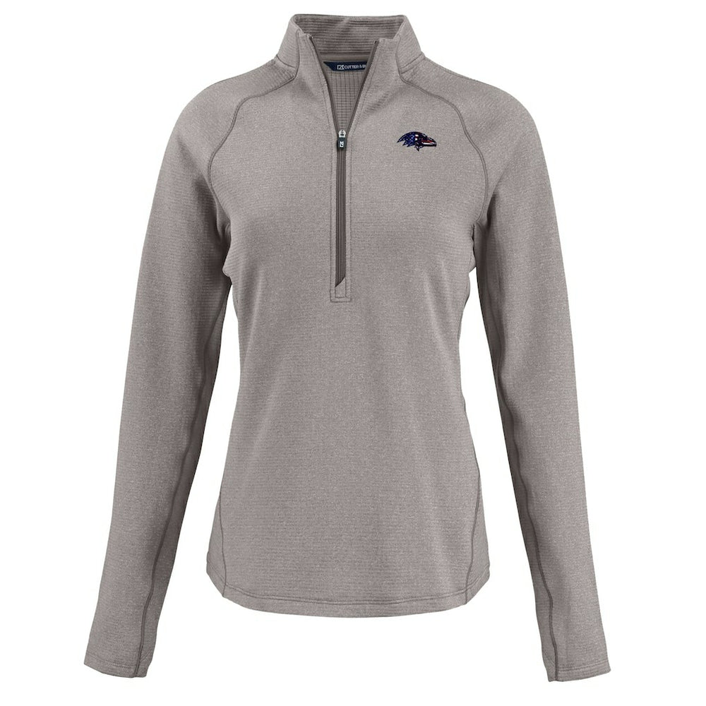 Baltimore Ravens Cutter & Buck Women's Americana Peshastin Eco Fleece Recycled Tri-Blend Raglan Half-Zip Jacket - Heather Gray - NFL