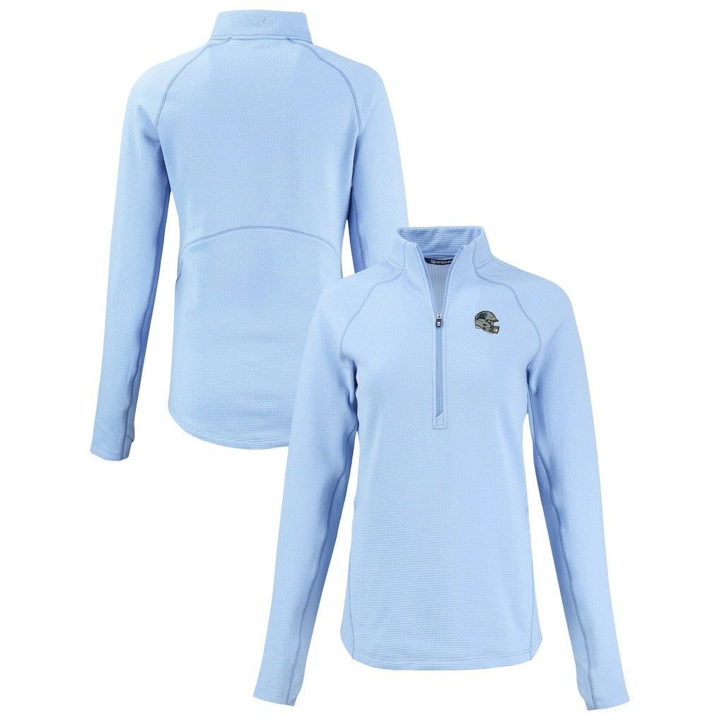 Carolina Panthers Cutter & Buck Women's Peshastin Eco Fleece Recycled Tri-Blend Raglan Half-Zip Jacket - Heather Light Blue - NFL