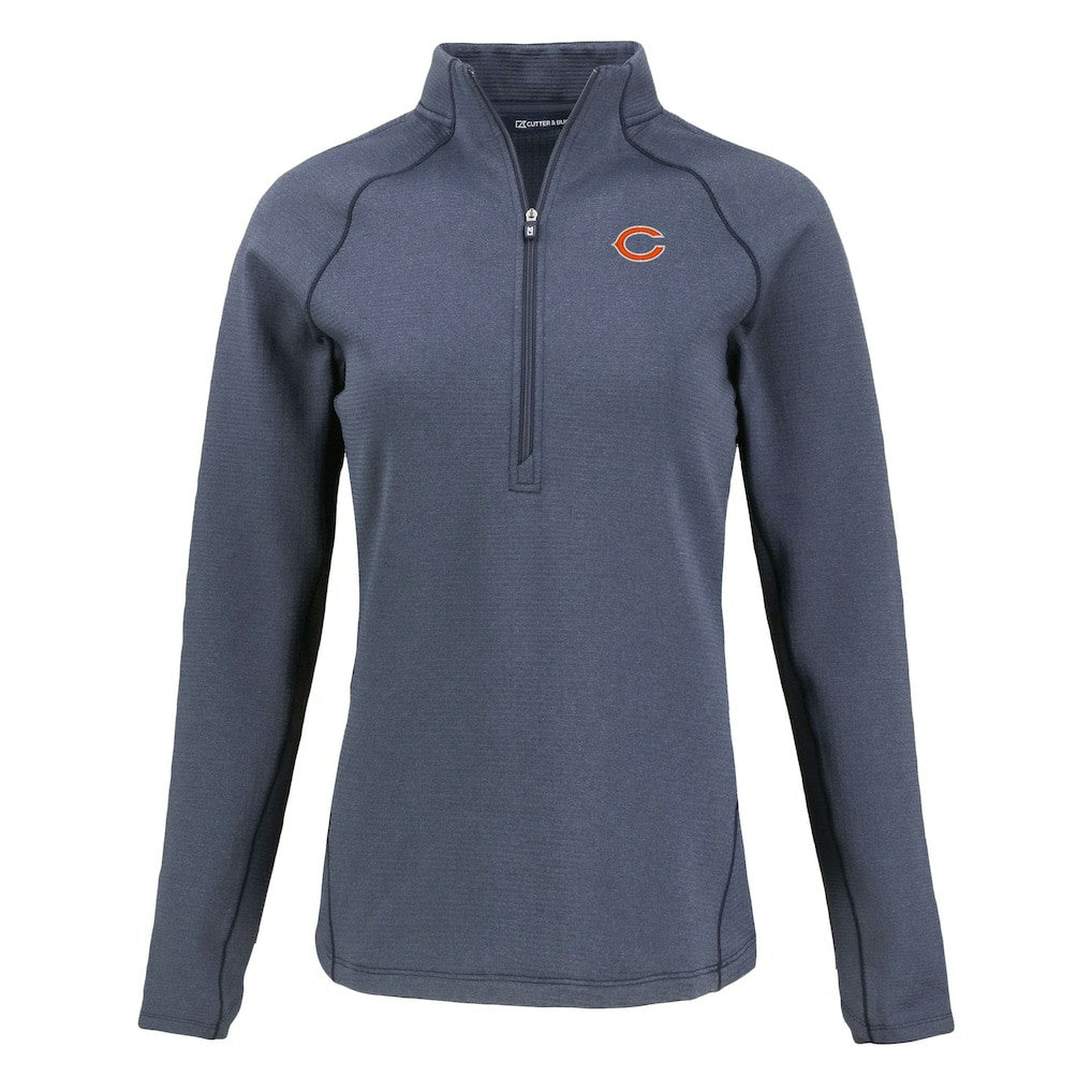 Chicago Bears Cutter & Buck Women's Peshastin Eco Fleece Recycled Tri-Blend Raglan Half-Zip Jacket - Heather Navy - NFL