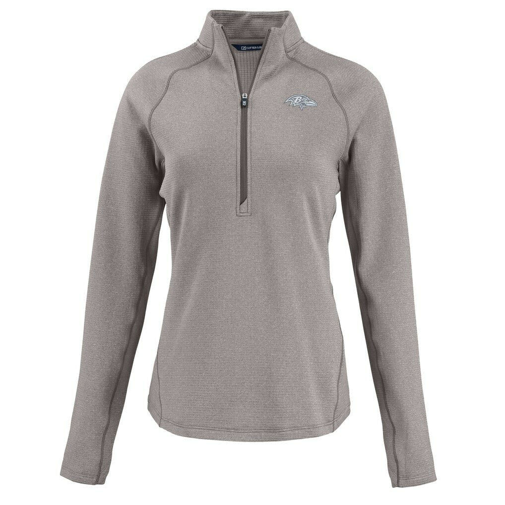Baltimore Ravens Cutter & Buck Women's Peshastin Eco Fleece Recycled Tri-Blend Raglan Half-Zip Jacket - Heather Gray - NFL