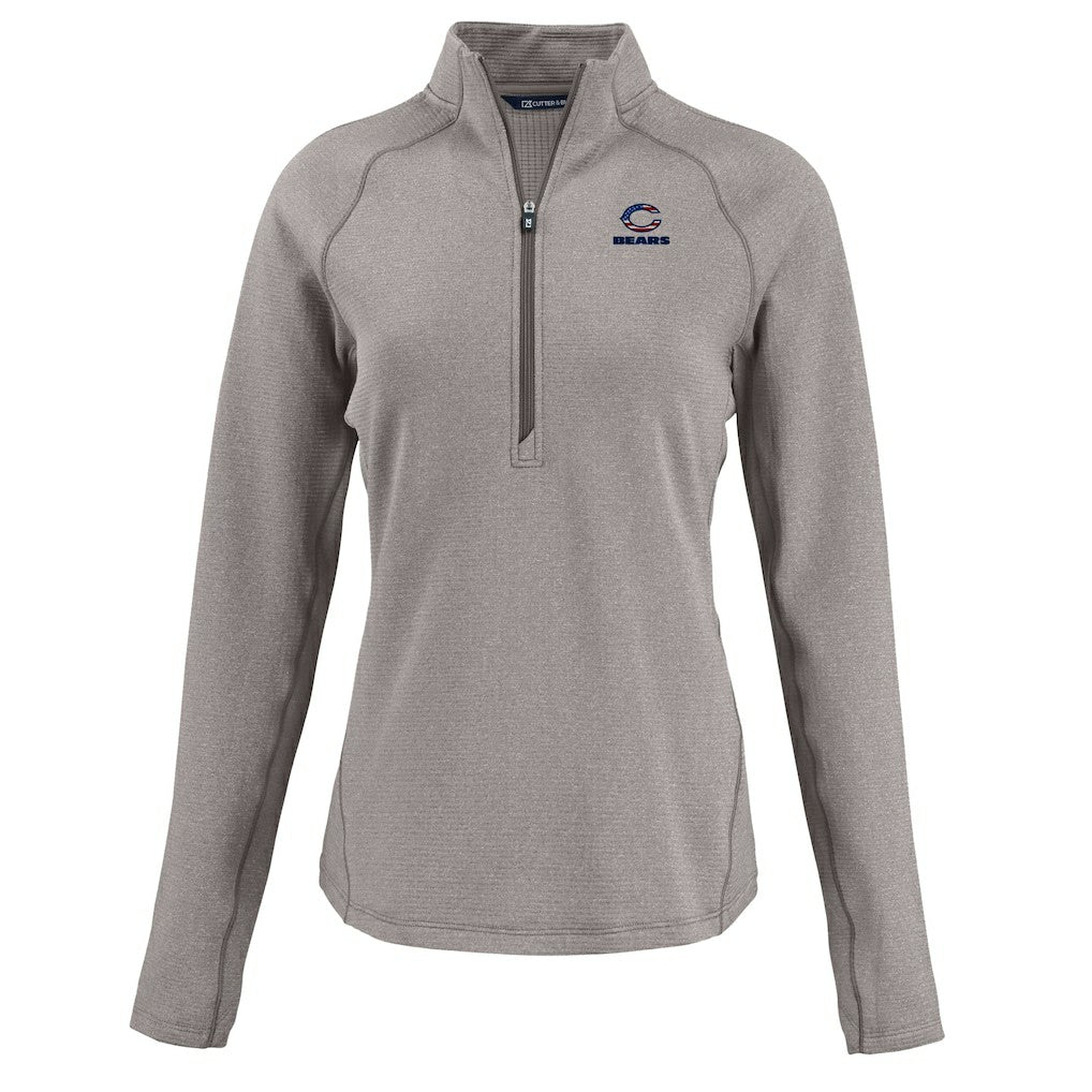 Chicago Bears Cutter & Buck Women's Americana Peshastin Eco Fleece Recycled Tri-Blend Raglan Half-Zip Jacket - Heather Gray - NFL