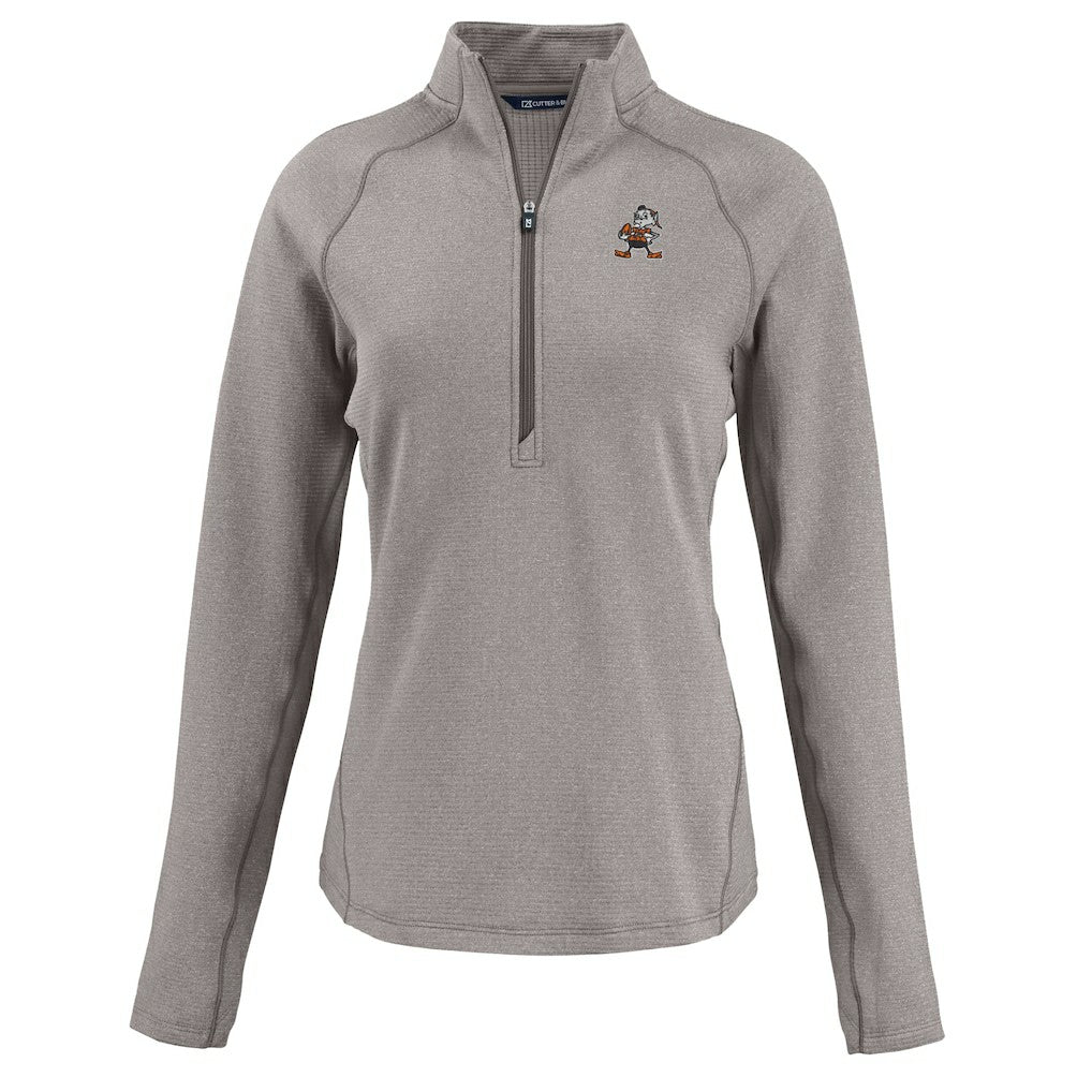 Cleveland Browns Cutter & Buck Women's Peshastin Eco Fleece Recycled Tri-Blend Raglan Half-Zip Jacket - Heather Gray - NFL