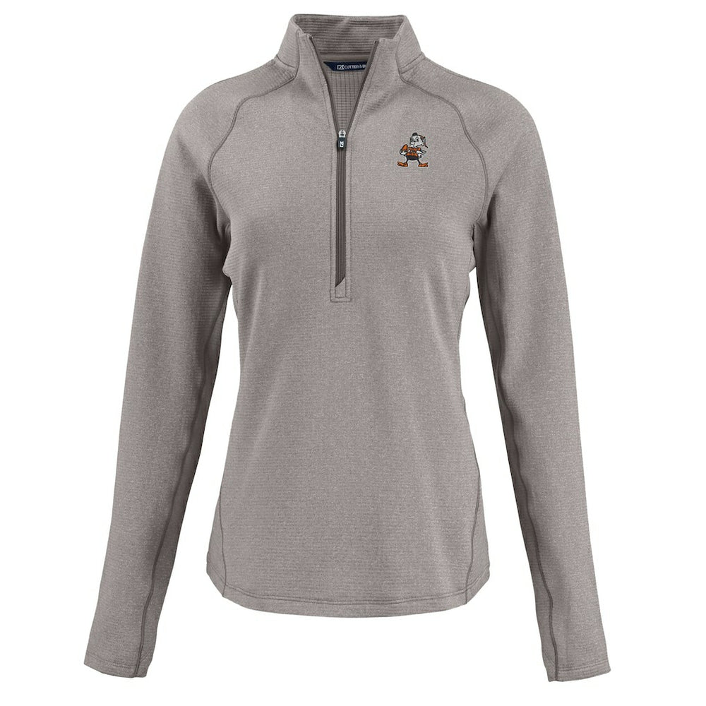 Cleveland Browns Cutter & Buck Women's Peshastin Eco Fleece Recycled Tri-Blend Raglan Half-Zip Jacket - Heather Gray - NFL