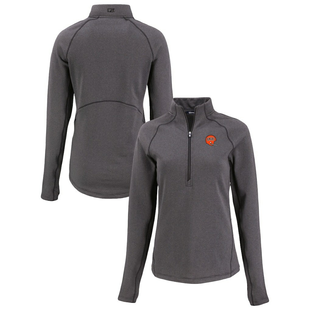 Cincinnati Bengals Cutter & Buck Women's Peshastin Eco Fleece Recycled Tri-Blend Raglan Half-Zip Jacket - Heather Black - NFL