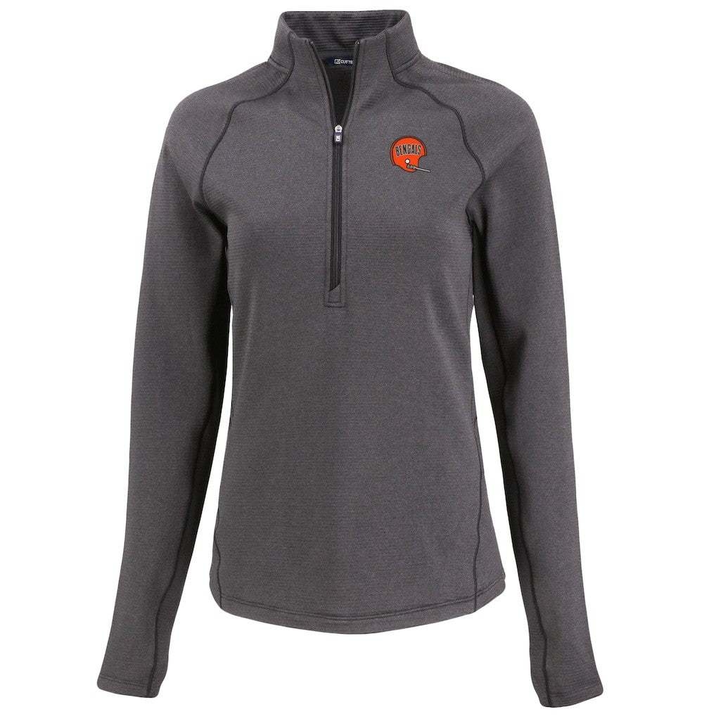 Cincinnati Bengals Cutter & Buck Women's Peshastin Eco Fleece Recycled Tri-Blend Raglan Half-Zip Jacket - Heather Black - NFL