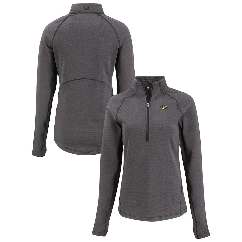 Jacksonville Jaguars Cutter & Buck Women's Peshastin Eco Fleece Recycled Tri-Blend Raglan Half-Zip Jacket - Heather Black - NFL