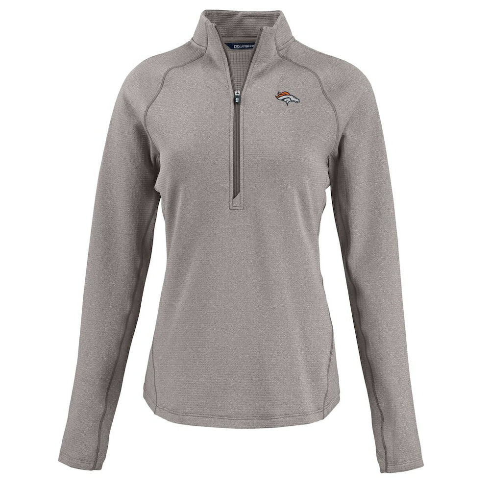 Denver Broncos Cutter & Buck Women's Peshastin Eco Fleece Recycled Tri-Blend Raglan Half-Zip Jacket - Heather Gray - NFL