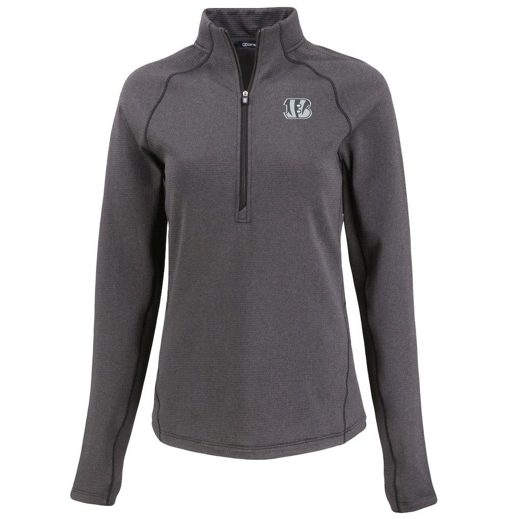 Cincinnati Bengals Cutter & Buck Women's Peshastin Eco Fleece Recycled Tri-Blend Raglan Half-Zip Jacket - Heather Black - NFL