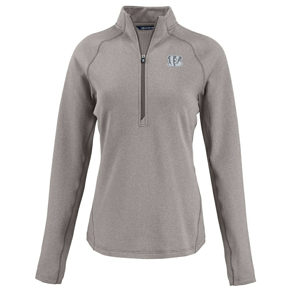 Cincinnati Bengals Cutter & Buck Women's Peshastin Eco Fleece Recycled Tri-Blend Raglan Half-Zip Jacket - Heather Gray - NFL