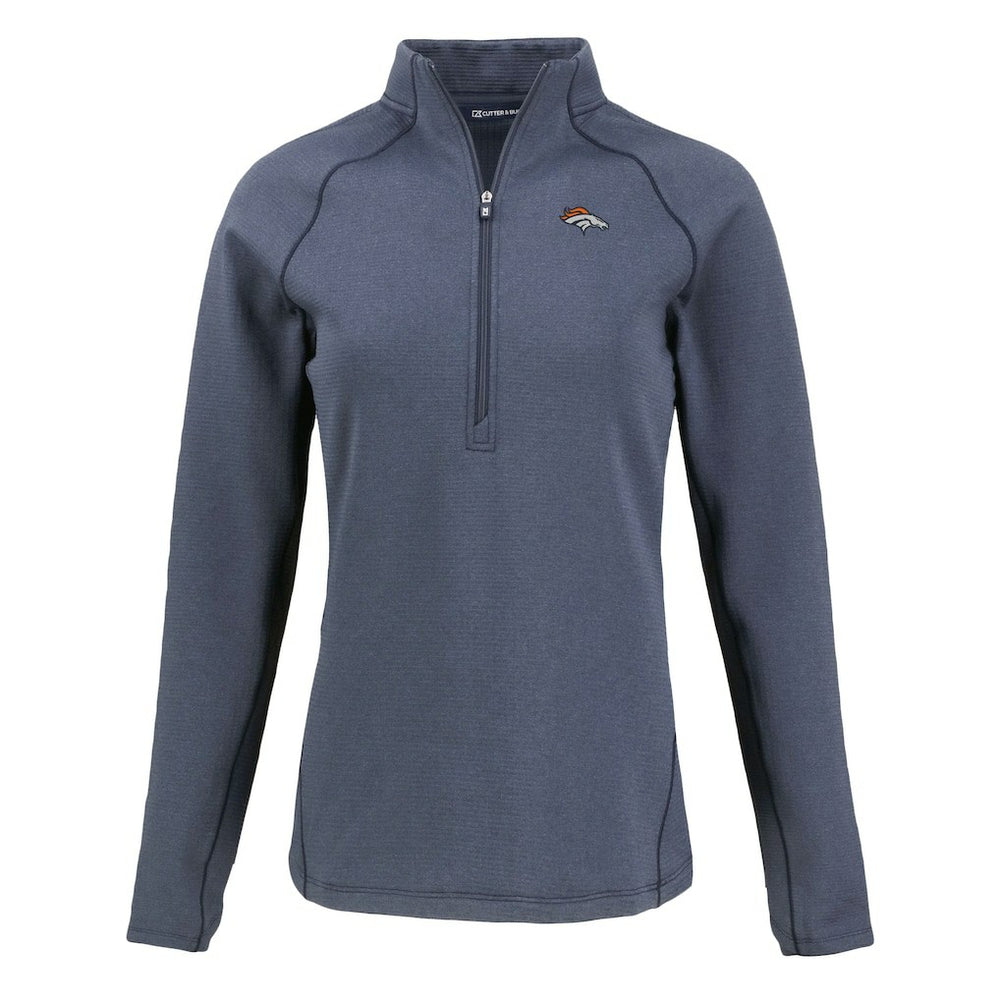 Denver Broncos Cutter & Buck Women's Peshastin Eco Fleece Recycled Tri-Blend Raglan Half-Zip Jacket - Heather Navy - NFL