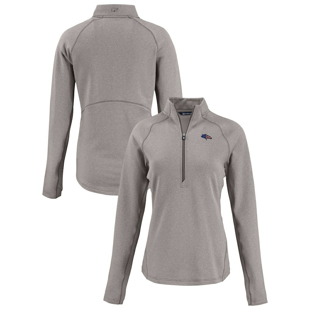 Denver Broncos Cutter & Buck Women's Americana Peshastin Eco Fleece Recycled Tri-Blend Raglan Half-Zip Jacket - Heather Gray - NFL
