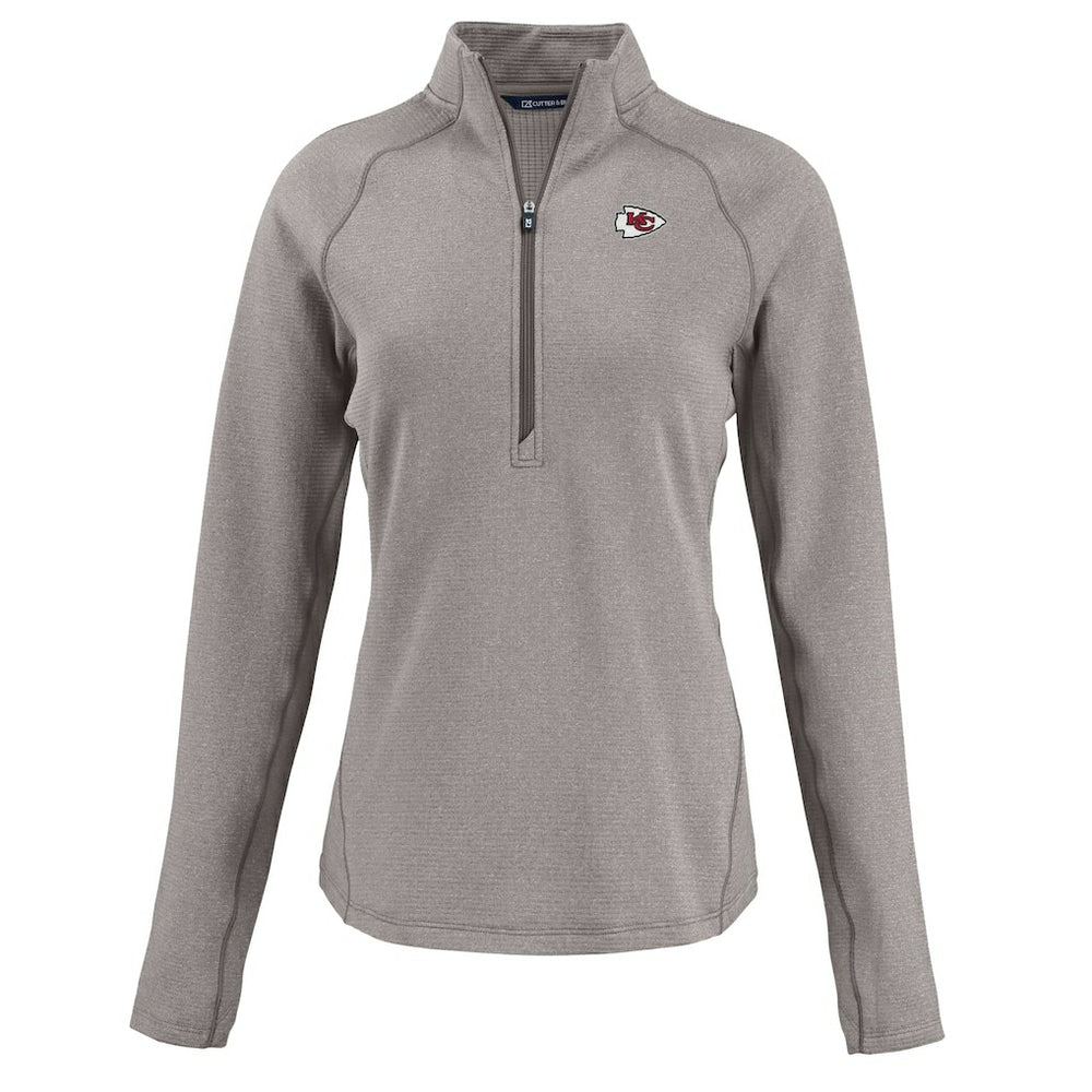 Kansas City Chiefs Cutter & Buck Women's Peshastin Eco Fleece Recycled Tri-Blend Raglan Half-Zip Jacket - Heather Gray - NFL