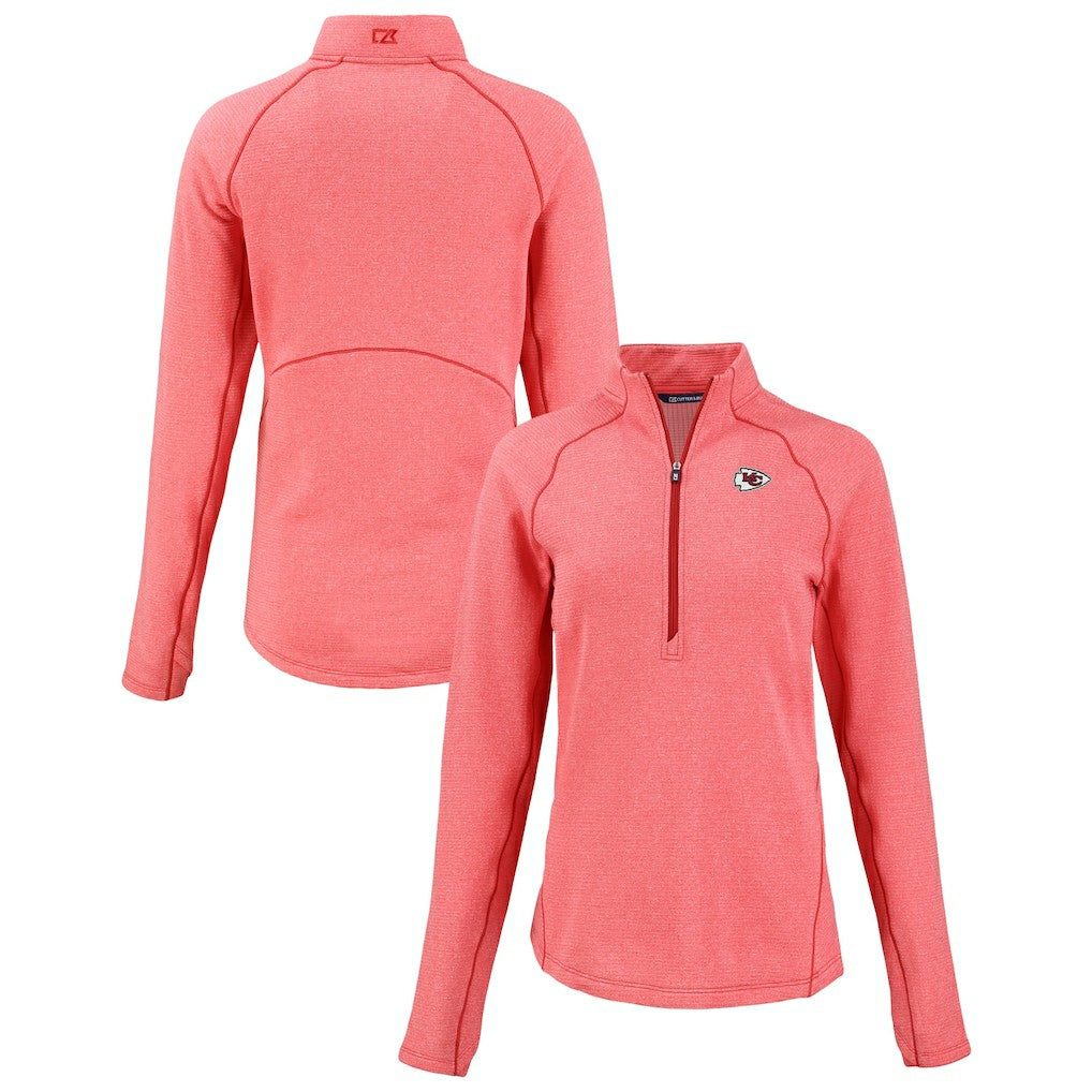 Kansas City Chiefs Cutter & Buck Women's Peshastin Eco Fleece Recycled Tri-Blend Raglan Half-Zip Jacket - Heather Red - NFL