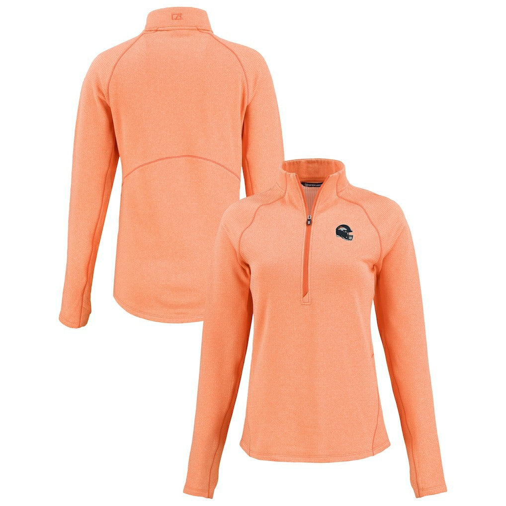Denver Broncos Cutter & Buck Women's Peshastin Eco Fleece Recycled Tri-Blend Raglan Half-Zip Jacket - Heather Orange - NFL