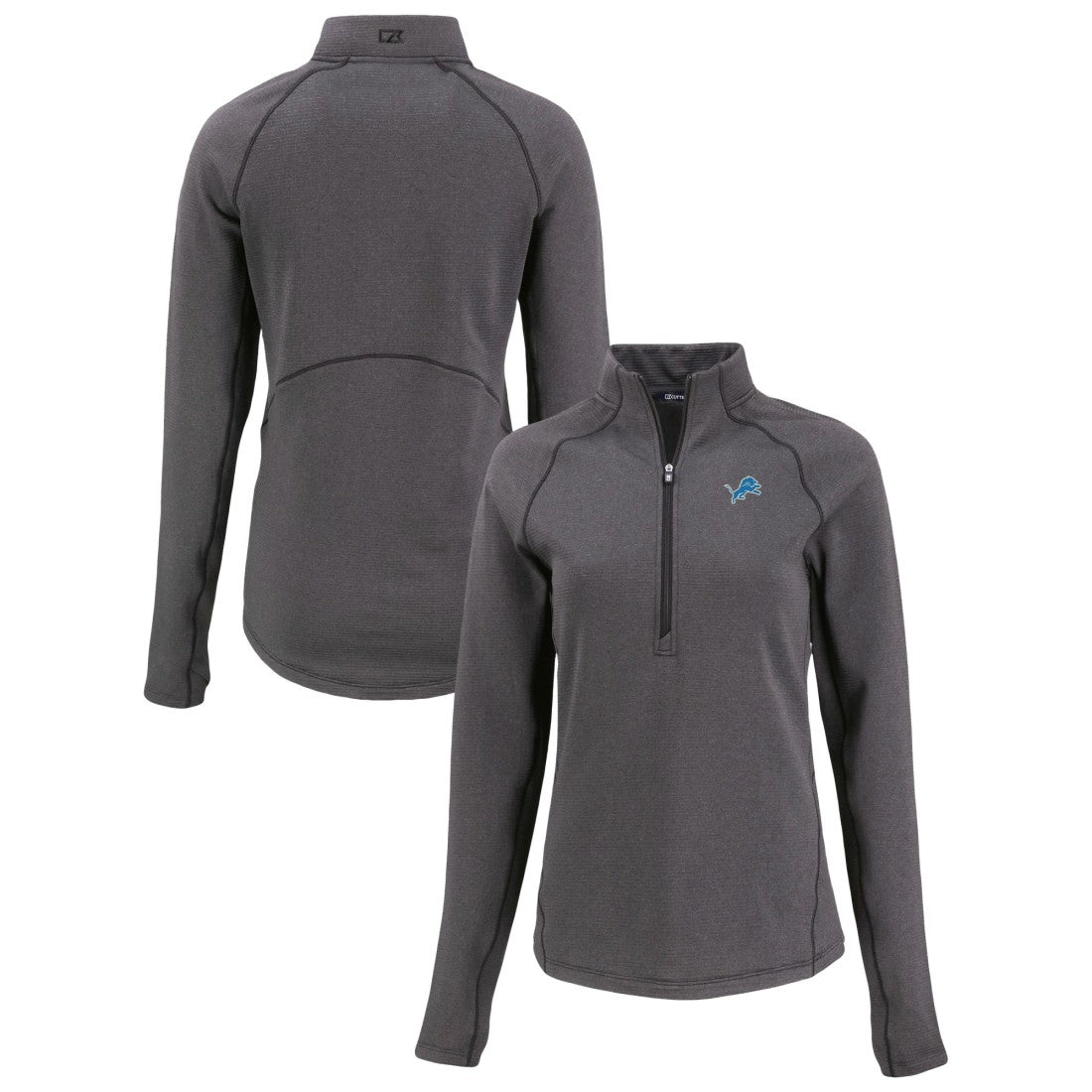 Detroit Lions Cutter & Buck Women's Peshastin Eco Fleece Recycled Tri-Blend Raglan Half-Zip Jacket - Heather Black - NFL