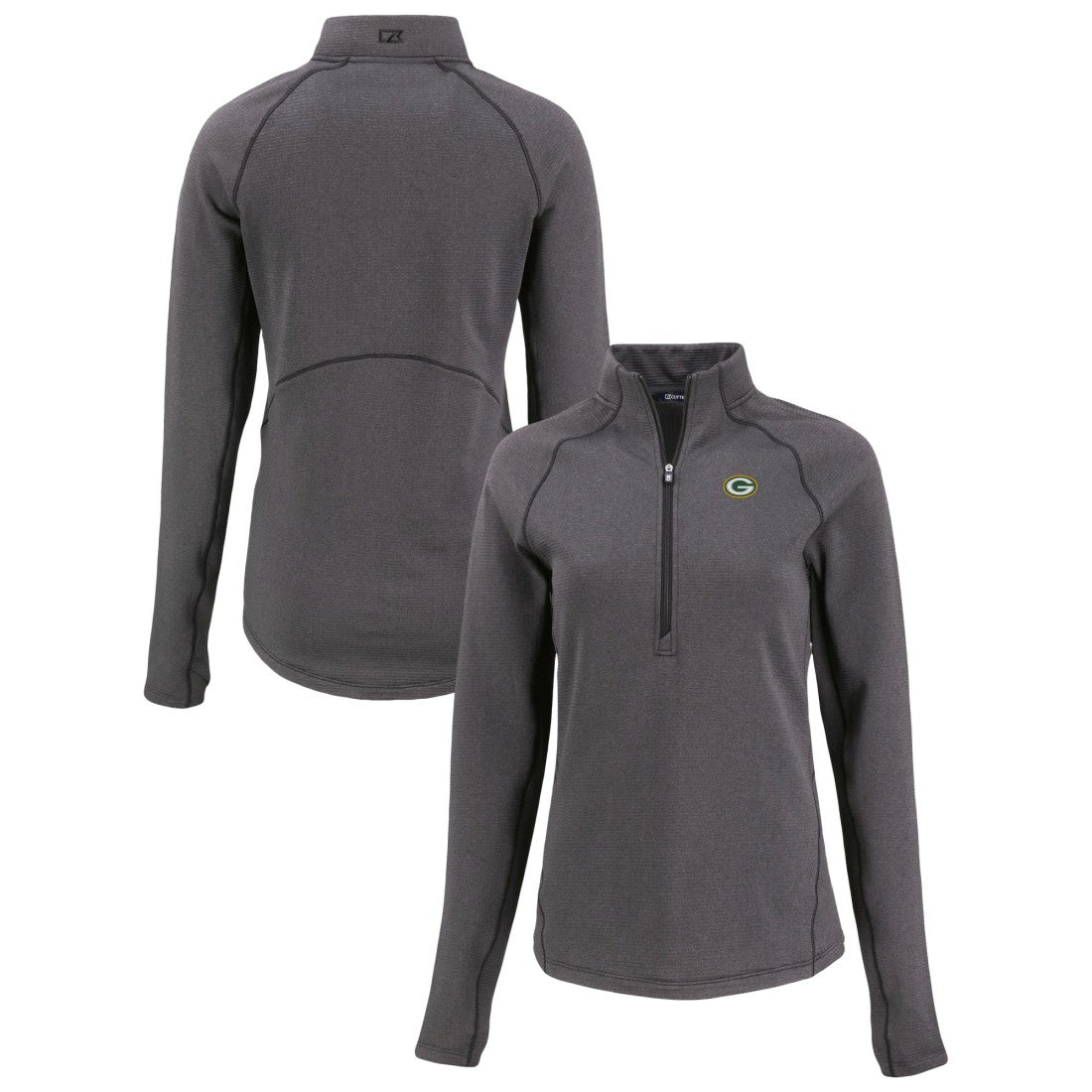 Green Bay Packers Cutter & Buck Women's Peshastin Eco Fleece Recycled Tri-Blend Raglan Half-Zip Jacket - Heather Black - NFL