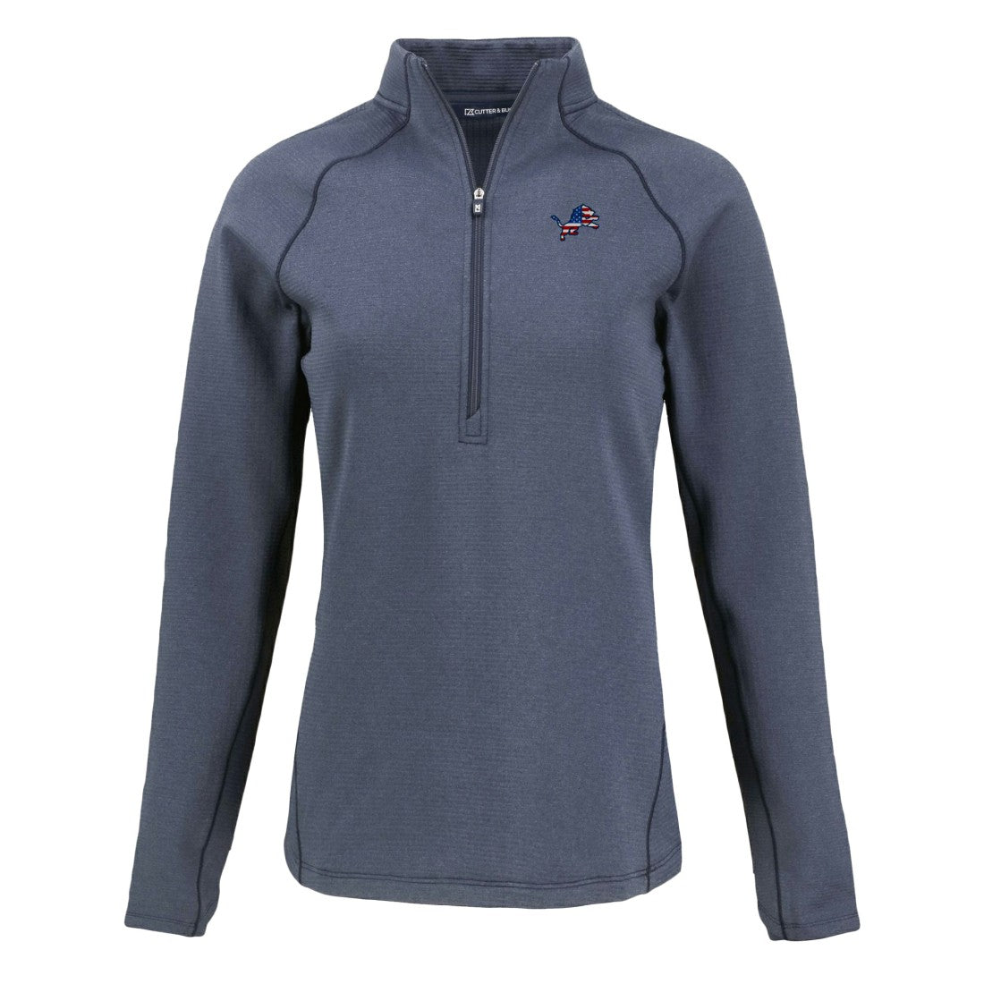 Detroit Lions Cutter & Buck Women's Americana Peshastin Eco Fleece Recycled Tri-Blend Raglan Half-Zip Jacket - Heather Navy - NFL