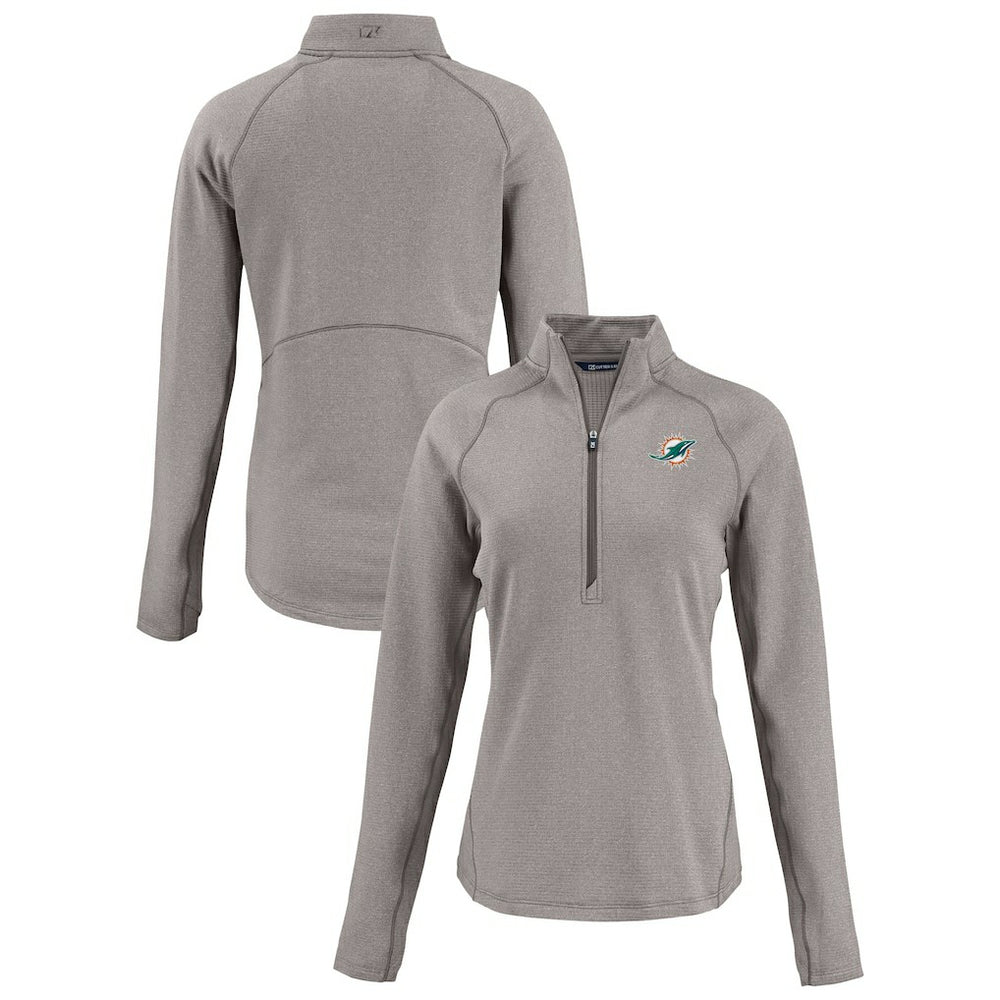 Miami Dolphins Cutter & Buck Women's Peshastin Eco Fleece Recycled Tri-Blend Raglan Half-Zip Jacket - Heather Gray - NFL