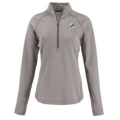 Miami Dolphins Cutter & Buck Women's Peshastin Eco Fleece Recycled Tri-Blend Raglan Half-Zip Jacket - Heather Gray - NFL