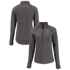 Las Vegas Raiders Cutter & Buck Women's Peshastin Eco Fleece Recycled Tri-Blend Raglan Half-Zip Jacket - Heather Black - NFL