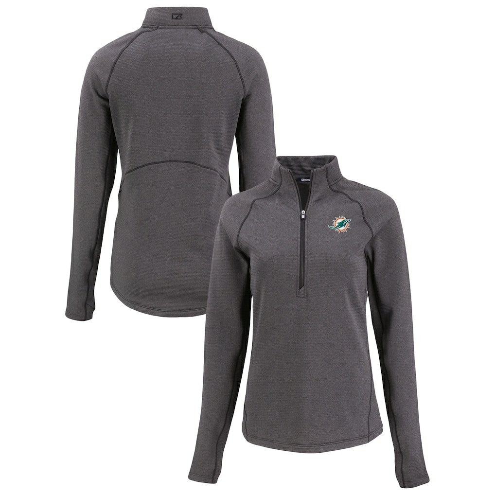 Miami Dolphins Cutter & Buck Women's Peshastin Eco Fleece Recycled Tri-Blend Raglan Half-Zip Jacket - Heather Black - NFL