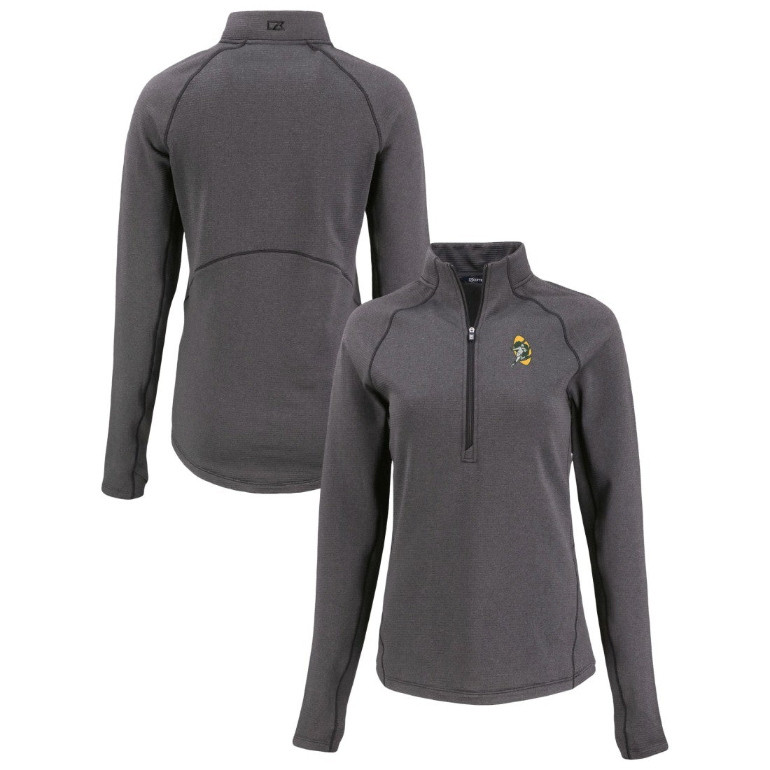 Green Bay Packers Cutter & Buck Women's Peshastin Eco Fleece Recycled Tri-Blend Raglan Half-Zip Jacket - Heather Black - NFL