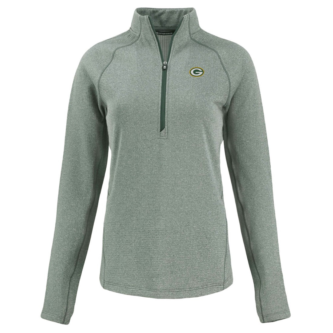 Green Bay Packers Cutter & Buck Women's Peshastin Eco Fleece Recycled Tri-Blend Raglan Half-Zip Jacket - Heather Green - NFL