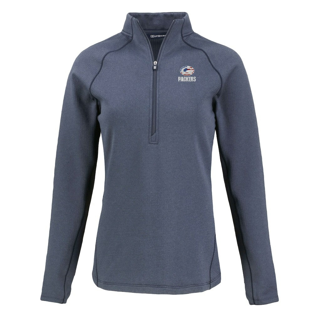 Green Bay Packers Cutter & Buck Women's Americana Peshastin Eco Fleece Recycled Tri-Blend Raglan Half-Zip Jacket - Heather Navy - NFL