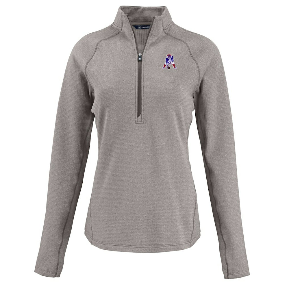 New England Patriots Cutter & Buck Women's Peshastin Eco Fleece Recycled Tri-Blend Raglan Half-Zip Jacket - Heather Gray - NFL
