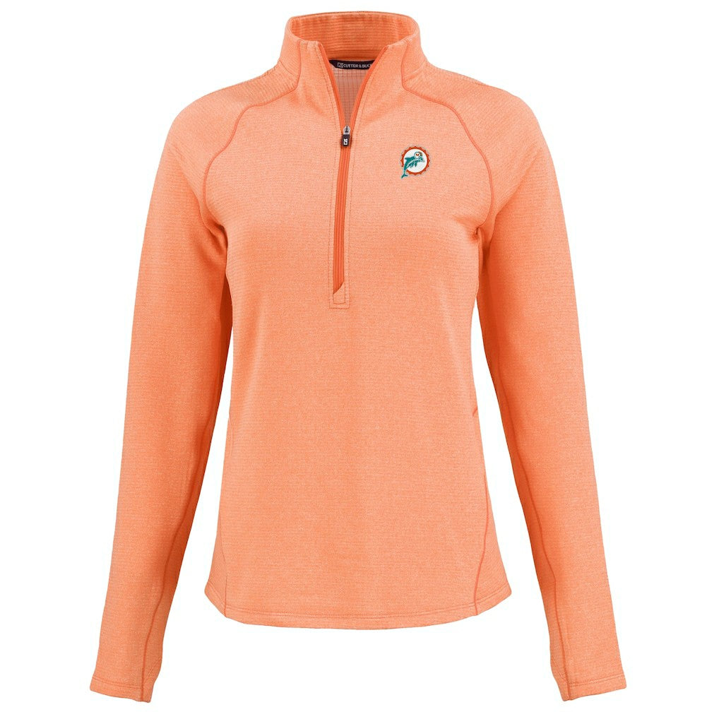 Miami Dolphins Cutter & Buck Women's Peshastin Eco Fleece Recycled Tri-Blend Raglan Half-Zip Jacket - Heather Orange - NFL