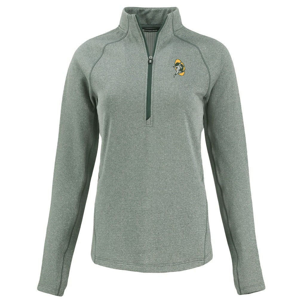 Green Bay Packers Cutter & Buck Women's Peshastin Eco Fleece Recycled Tri-Blend Raglan Half-Zip Jacket - Heather Green - NFL