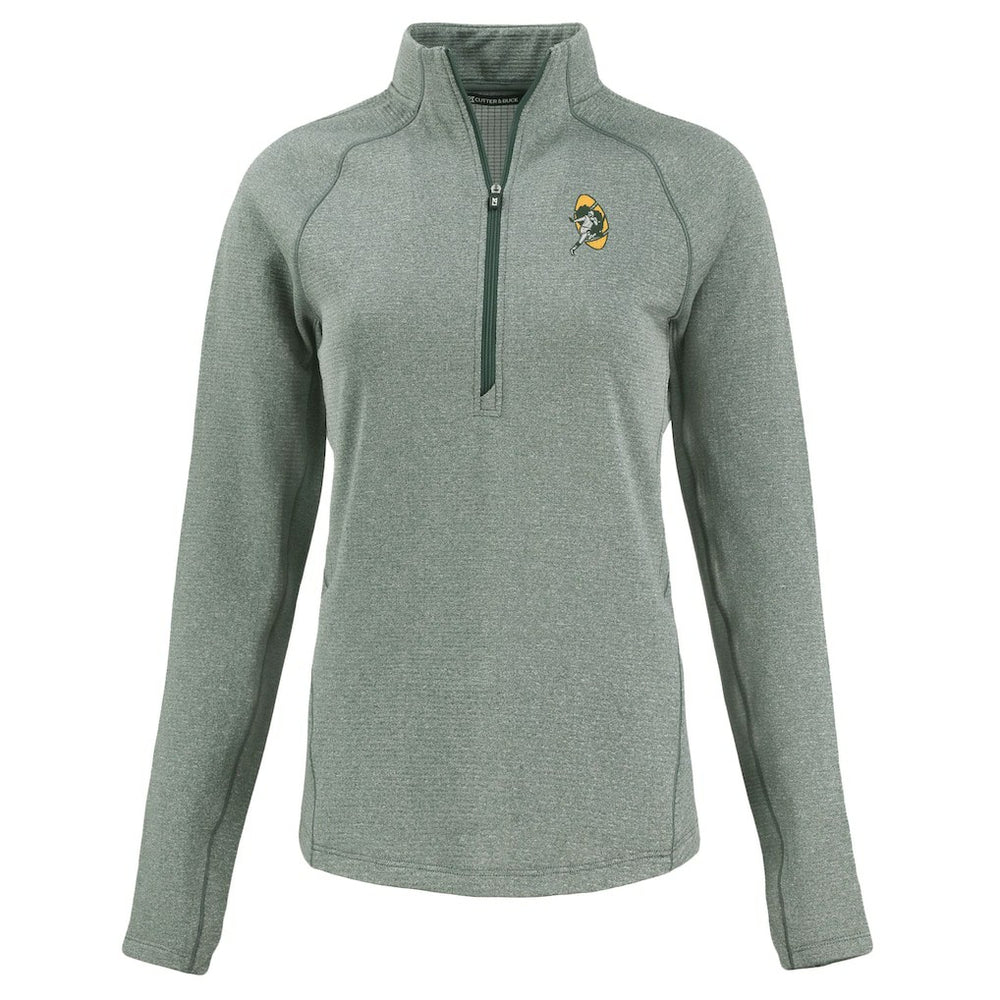 Green Bay Packers Cutter & Buck Women's Peshastin Eco Fleece Recycled Tri-Blend Raglan Half-Zip Jacket - Heather Green - NFL