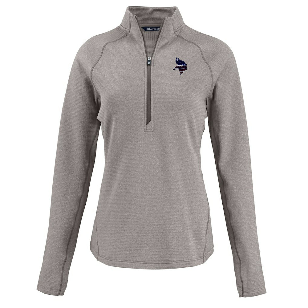Minnesota Vikings Cutter & Buck Women's Americana Peshastin Eco Fleece Recycled Tri-Blend Raglan Half-Zip Jacket - Heather Gray - NFL