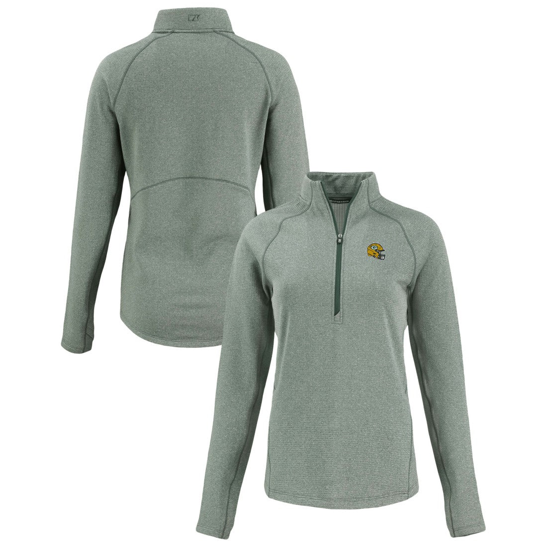 Green Bay Packers Cutter & Buck Women's Peshastin Eco Fleece Recycled Tri-Blend Raglan Half-Zip Jacket - Heather Green - NFL