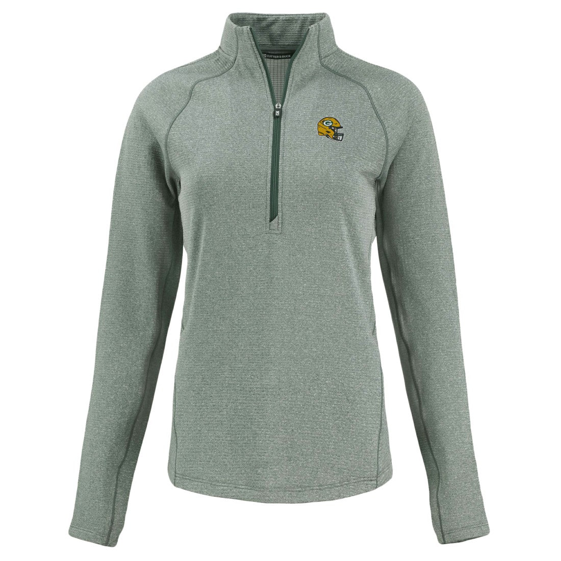 Green Bay Packers Cutter & Buck Women's Peshastin Eco Fleece Recycled Tri-Blend Raglan Half-Zip Jacket - Heather Green - NFL